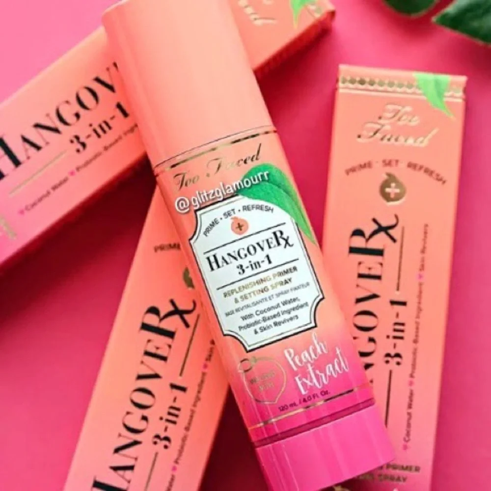 🍑Too Faced Hangover Rx 3-in-1 Replenishing Primer & Setting Spray Peach …